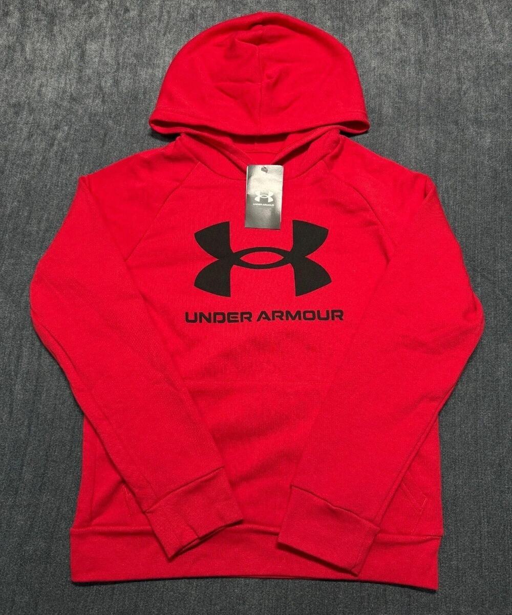 NWT Under Armour Rival Fleece Big Logo Hoodie Boys Large Racer Red Long Sleeve - Picture 1 of 6
